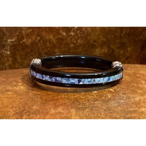 Jay King Black Agate and Opal Mosaic Inlay Hinged Bangle - Picture 2 of 6